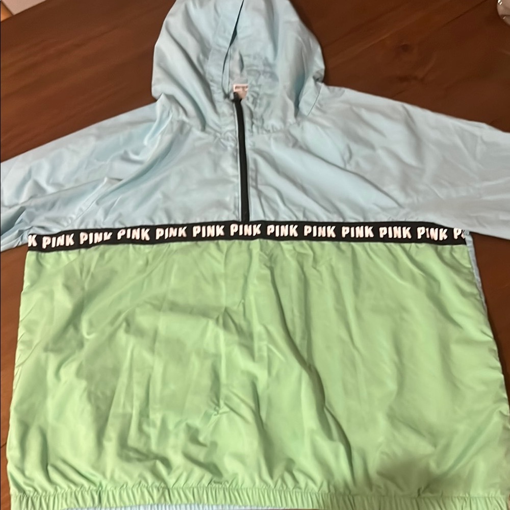 Light Blue and Green Hooded Jacket